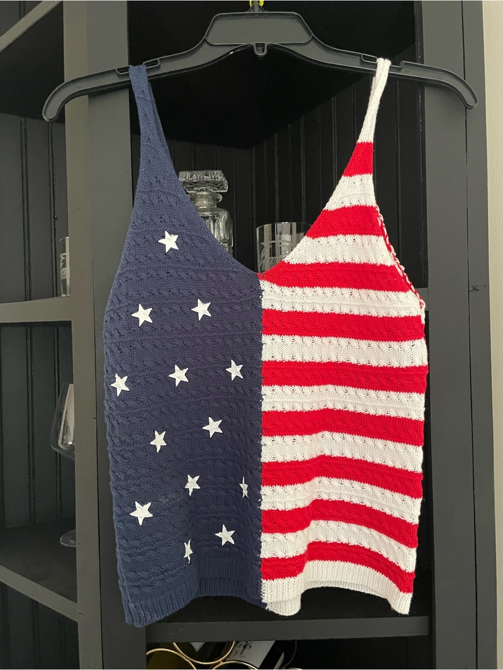 moon & madison Red White and Navy American Flag Knit Tank Top